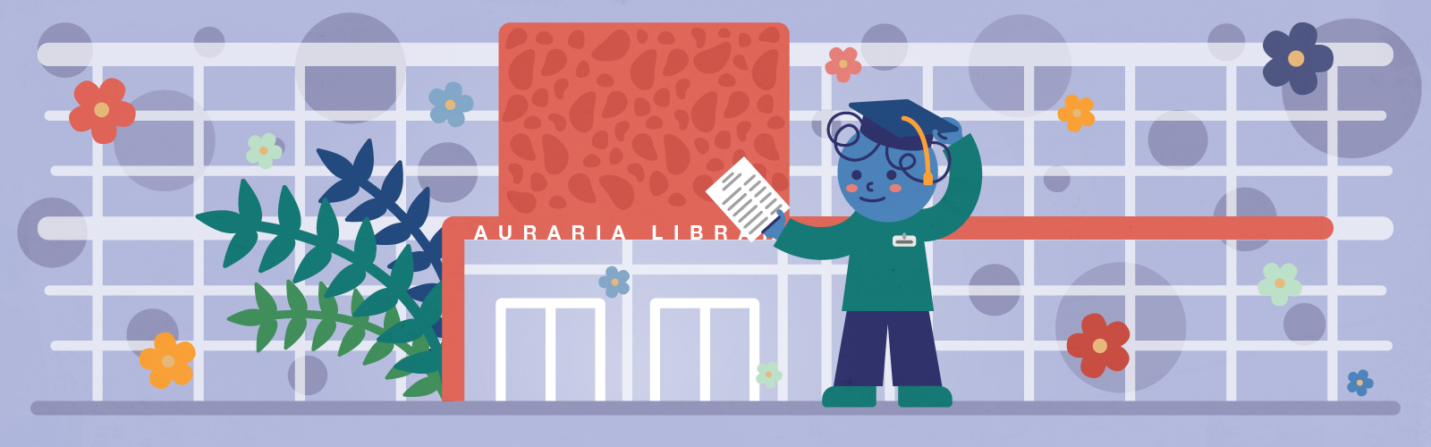 LHWorkStudyHero Graphic of person in front of Auraria Library